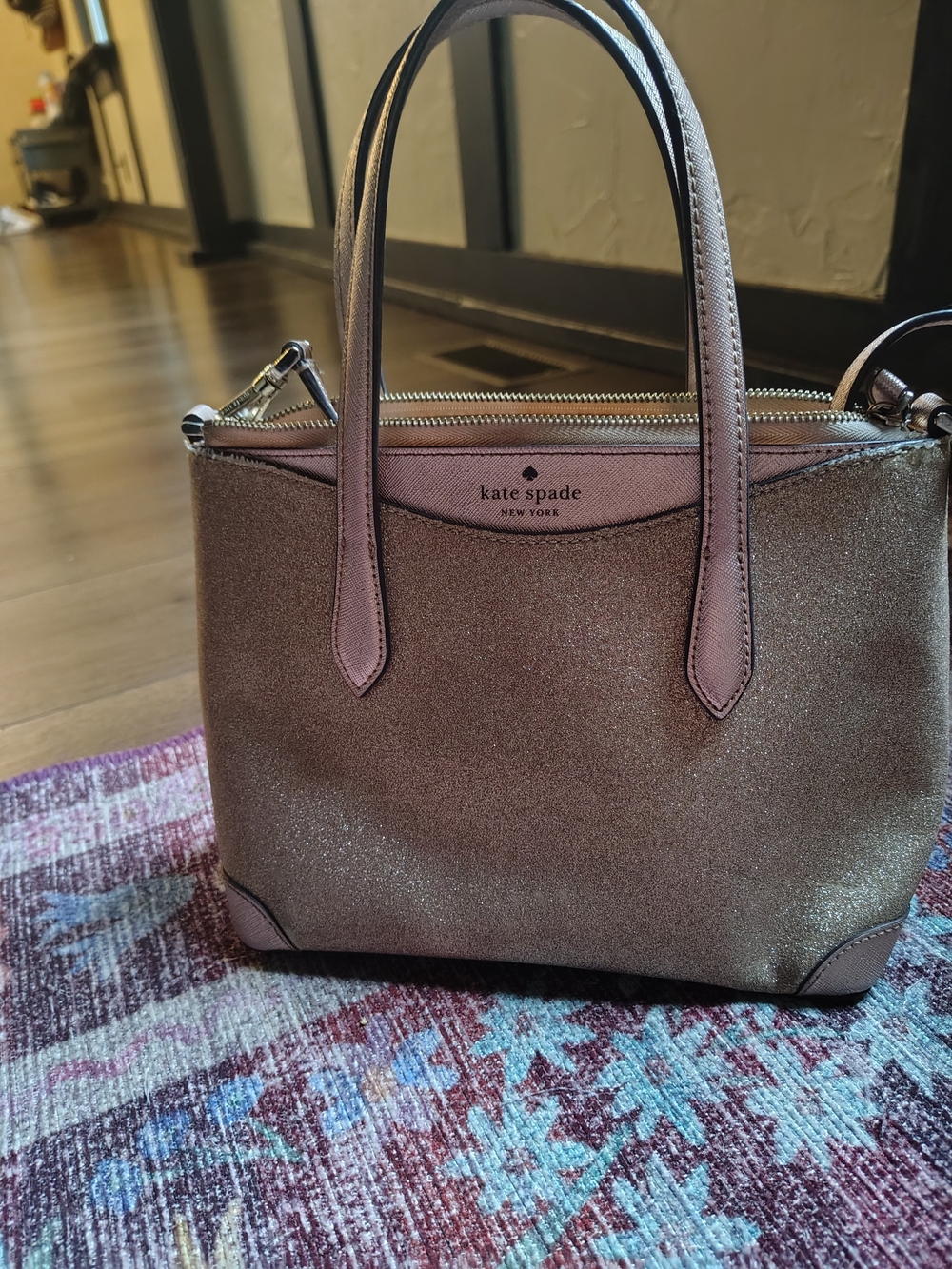 kate spade New York Pink rose Gold Glitter Tote Bag